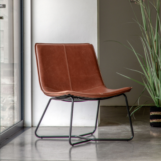 Product photograph of Holland Leather Lounge Chair With Metal Base In Brown from Furniture in Fashion