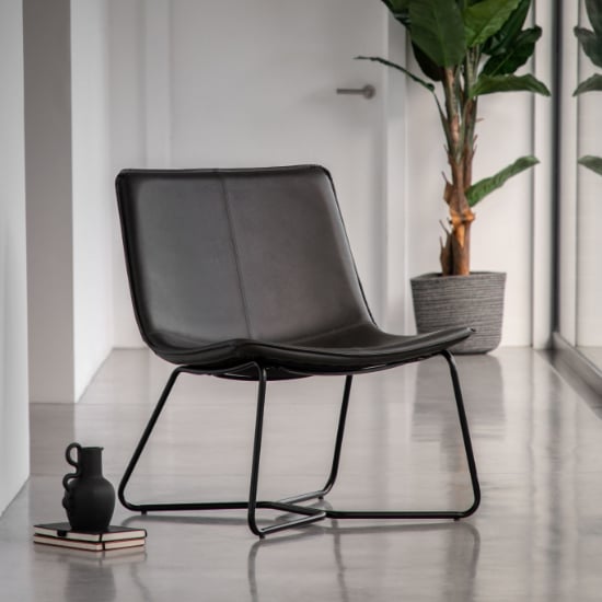 Product photograph of Holland Leather Lounge Chair With Metal Base In Charcoal from Furniture in Fashion