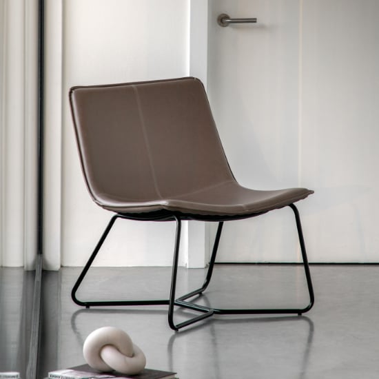 Product photograph of Holland Leather Lounge Chair With Metal Base In Ember from Furniture in Fashion