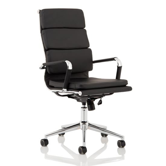 Photo of Hawkes leather executive office chair in black with chrome frame