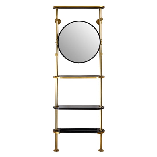 Product photograph of Hawkon Metal Coat Stand With Round Mirrror In Black And Brass from Furniture in Fashion