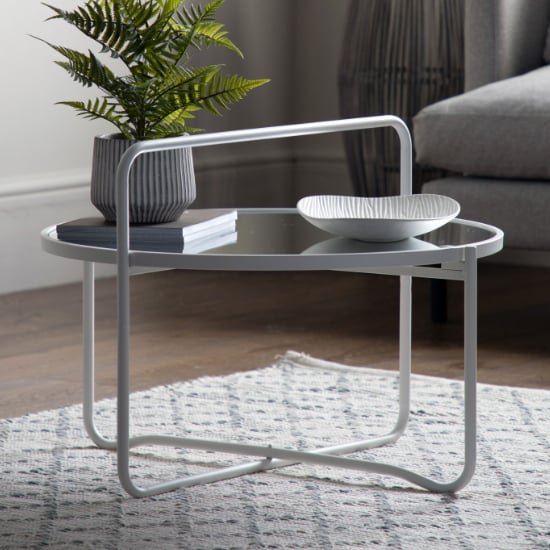 Read more about Hawley round glass coffee table with metal frame in white