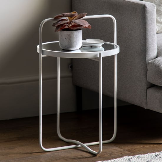 Hawley Round Glass Side Table With Metal Frame In White