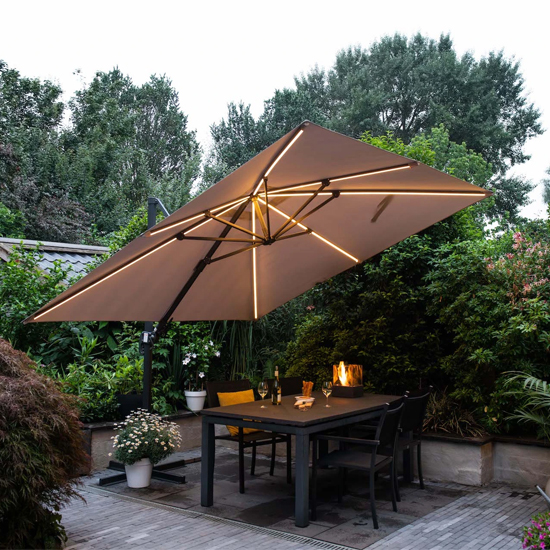 Photo of Hawo lumen led square cantilever parasol in sand