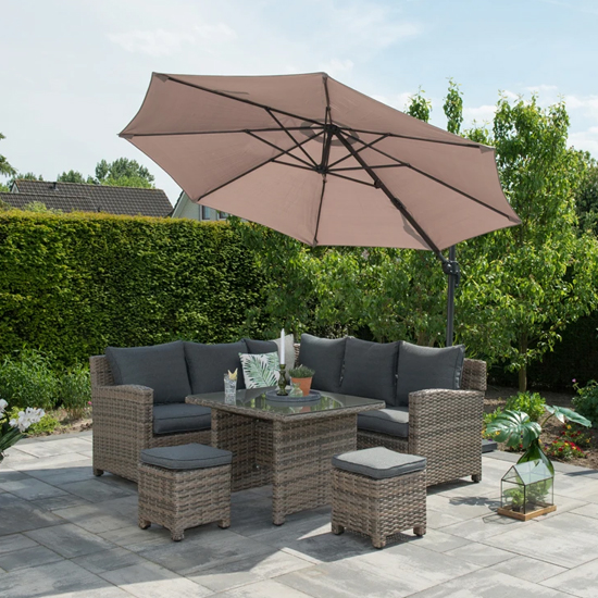 Photo of Hawo round cantilever parasol with cross base in dark grey