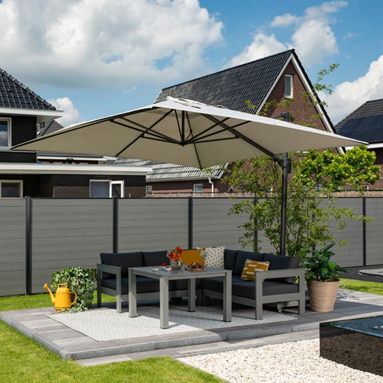 Hawo Square Big Cantilever Parasol With Granite Base In Sand_3