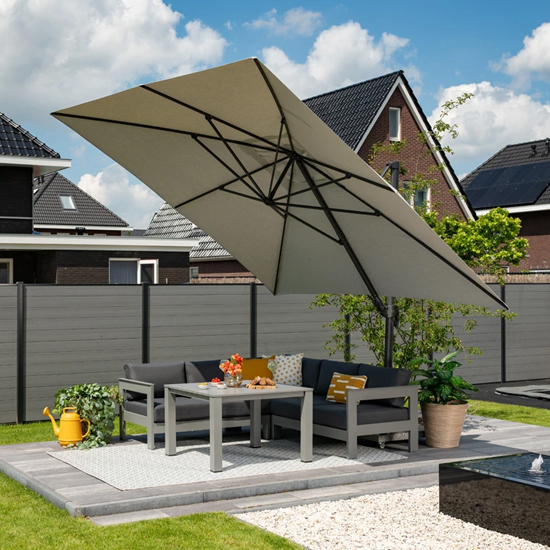 Hawo Square Big Cantilever Parasol With Granite Base In Sand