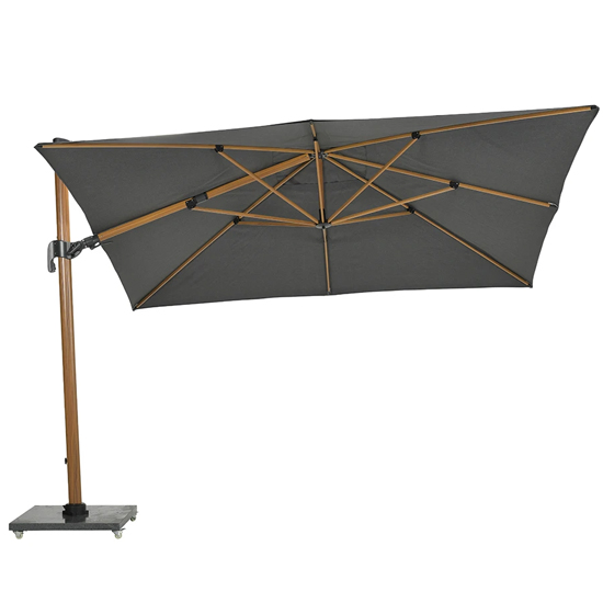 Photo of Hawo square cantilever parasol and granite base in teak effect