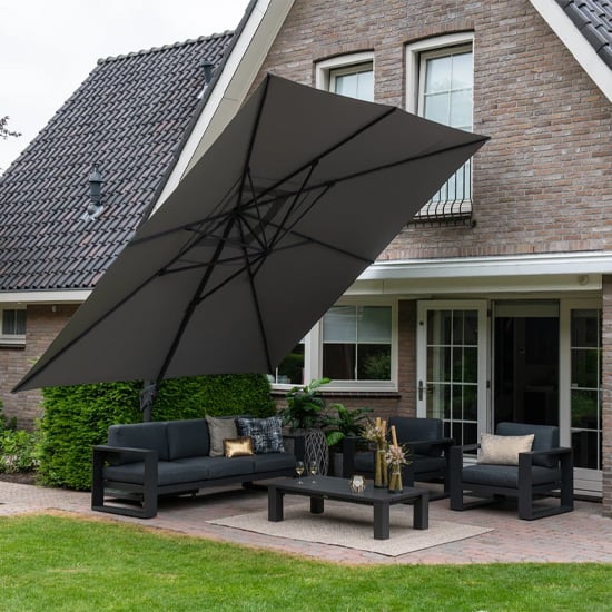 Photo of Hawo square king cantilever parasol with granite base in grey