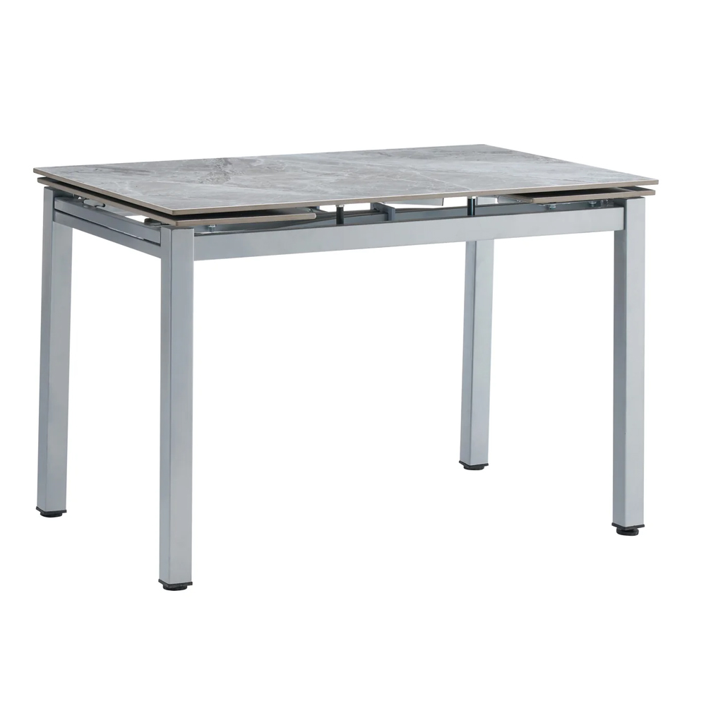 Haximo Stone Effect Tabletop Extending Dining Table with Grey Metal Frame