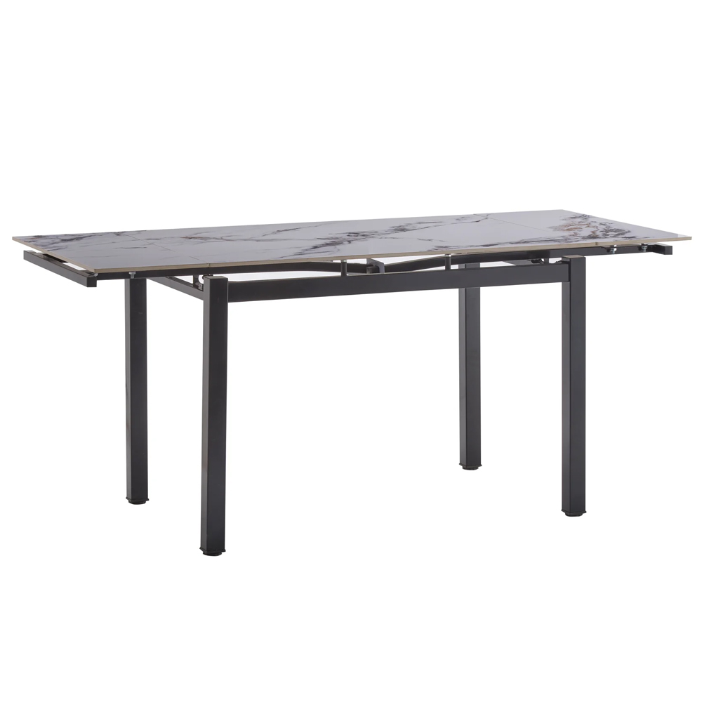 Haximo Stone Effect Tabletop Extending Dining Table with White Metal Frame