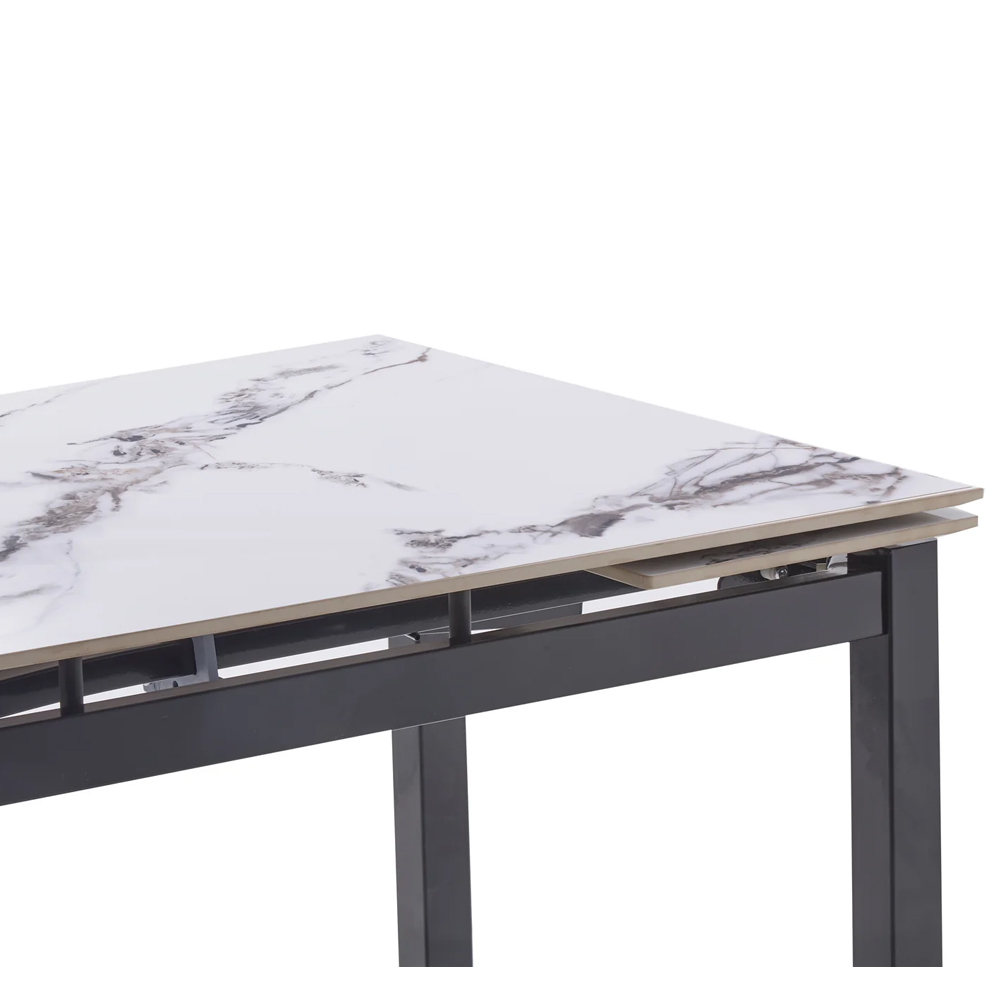 Haximo Stone Effect Tabletop Extending Dining Table with White Metal Frame