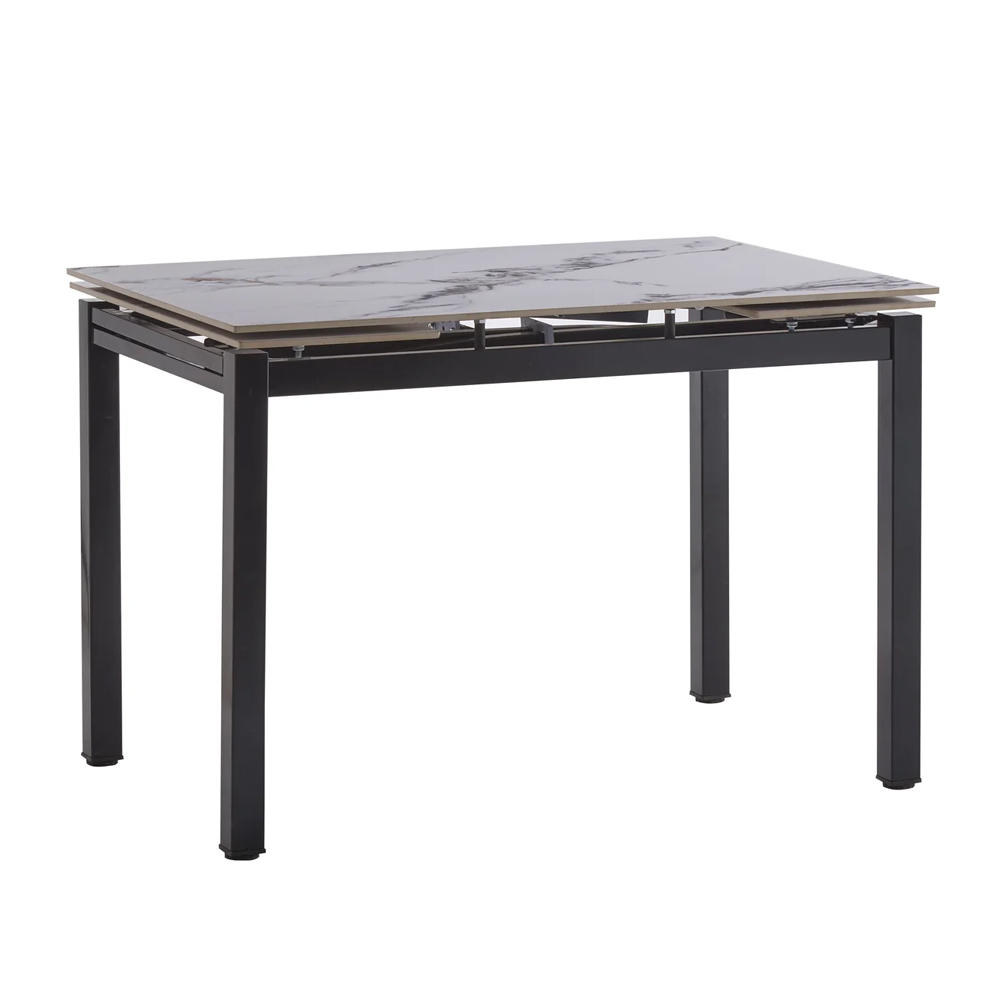 Haximo Stone Effect Tabletop Extending Dining Table with White Metal Frame