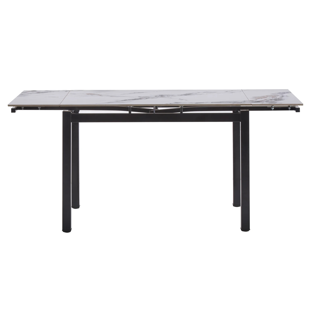 Haximo Stone Effect Tabletop Extending Dining Table with White Metal Frame