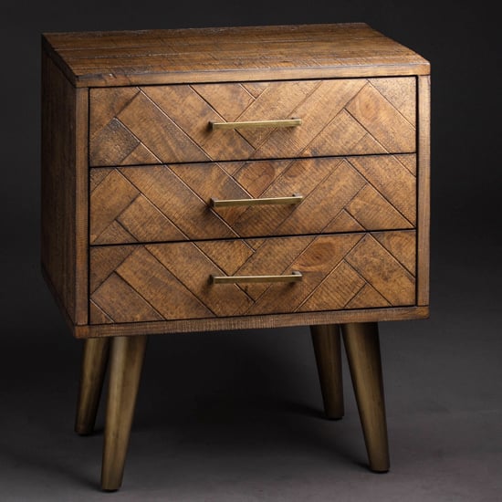 Haxo Wooden Bedside In Brown And Gold With 3 Drawers