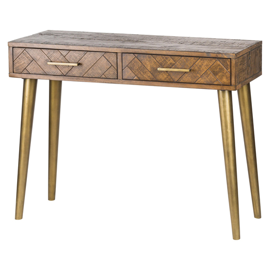 Haxo Wooden Console Table In Brown And Gold With 2 Drawers_2