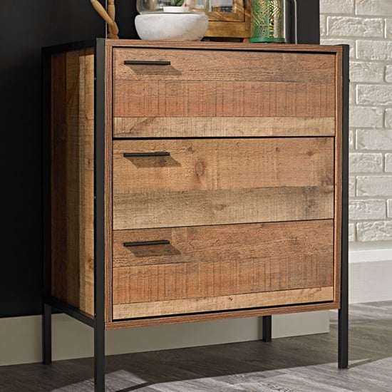 Product photograph of Haxtun Wooden Chest Of 3 Drawers In Distressed Oak from Furniture in Fashion