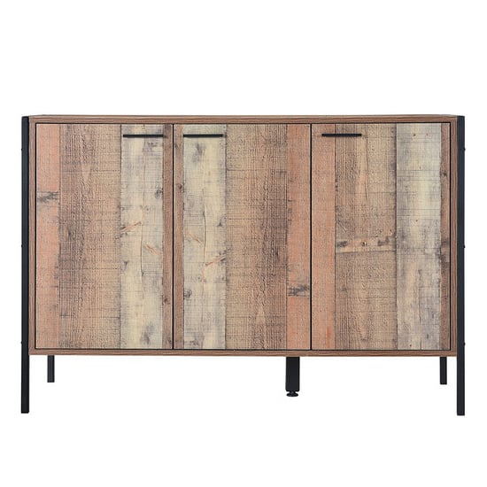 Photo of Haxtun wooden sideboard with 3 doors in distressed oak