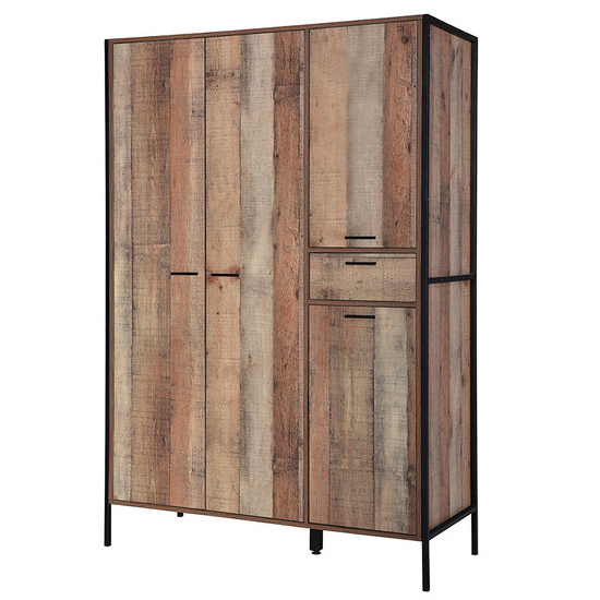 Photo of Haxtun wooden wardrobe with 4 doors in distressed oak