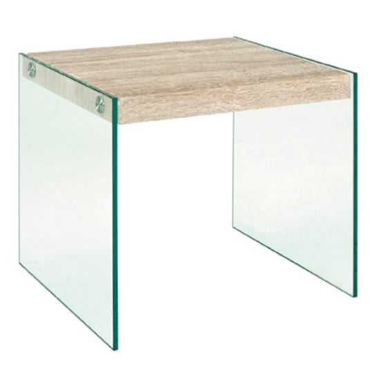 Hayden Small Wooden Side Table In Light Oak With Glass Sides