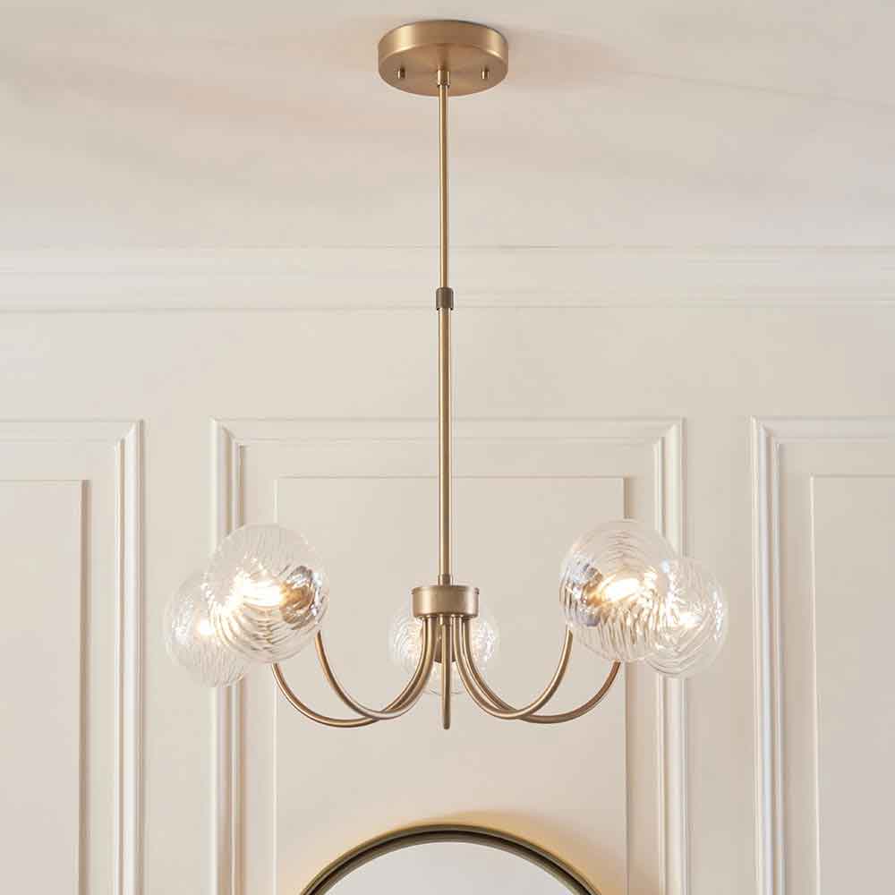 Haydon Metal 5 Ceiling Pendant Light in Warm Antique Brass