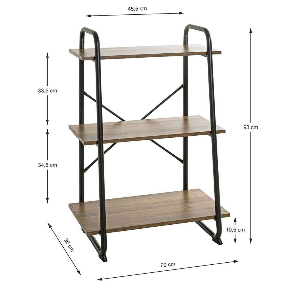 Hayesville Bookcase With 3 Shelfs In Black And Oak