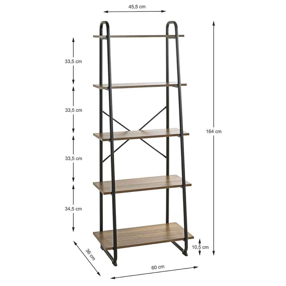 Hayesville Bookcase With 5 Shelfs In Black And Oak