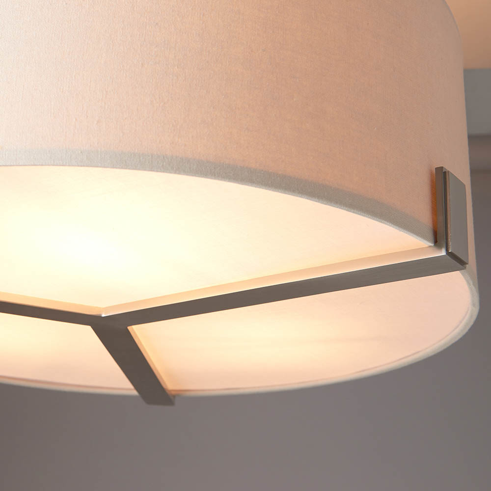 Hayfield 3 Light Grey Fabric Shade Pendant Light In Nickel
