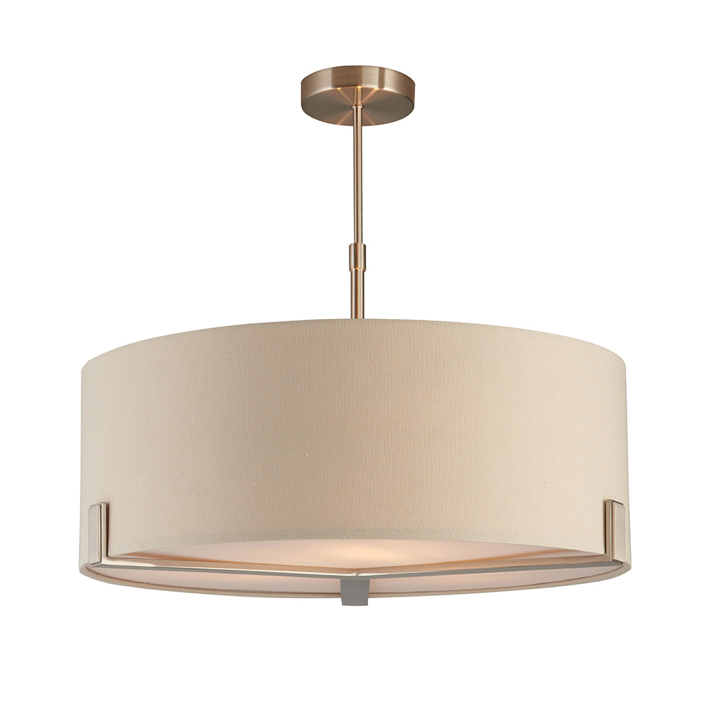 Hayfield 3 Light Grey Fabric Shade Pendant Light In Nickel