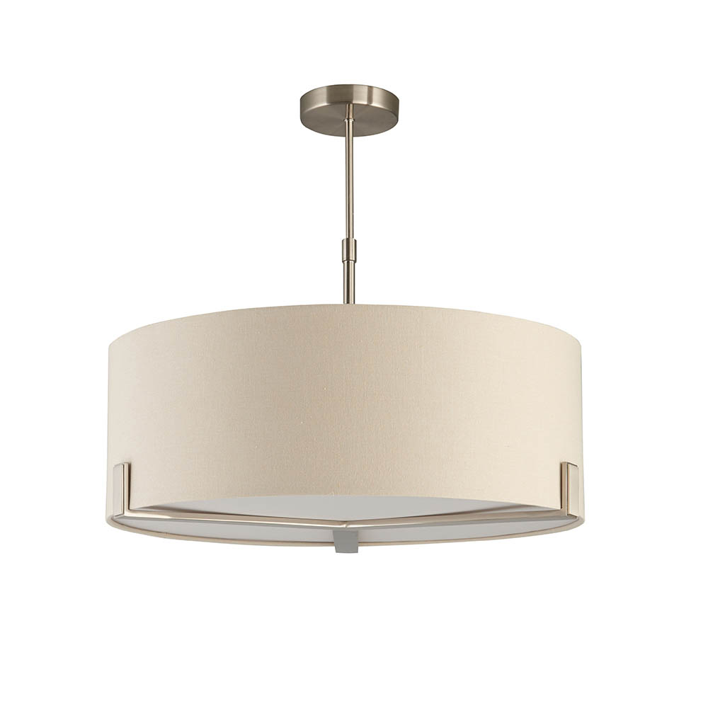 Hayfield 3 Light Grey Fabric Shade Pendant Light In Nickel