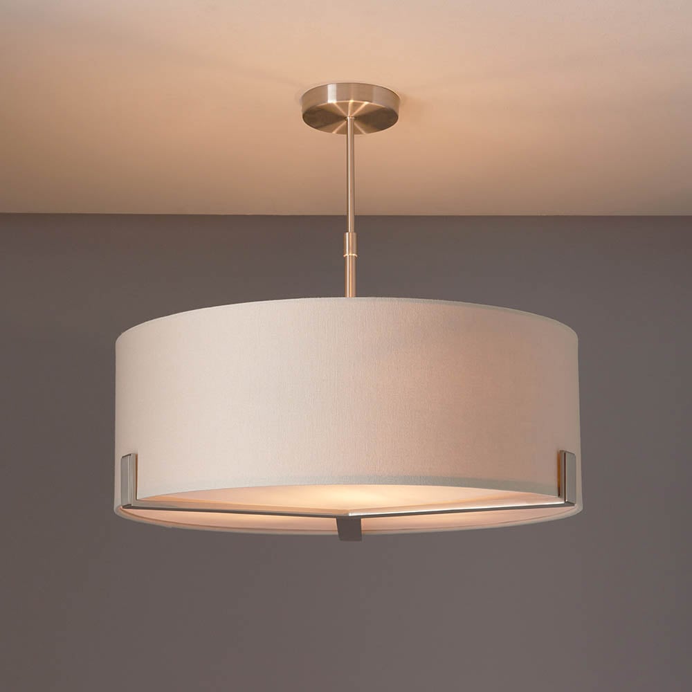 Read more about Hayfield 3 light grey fabric shade pendant light in nickel