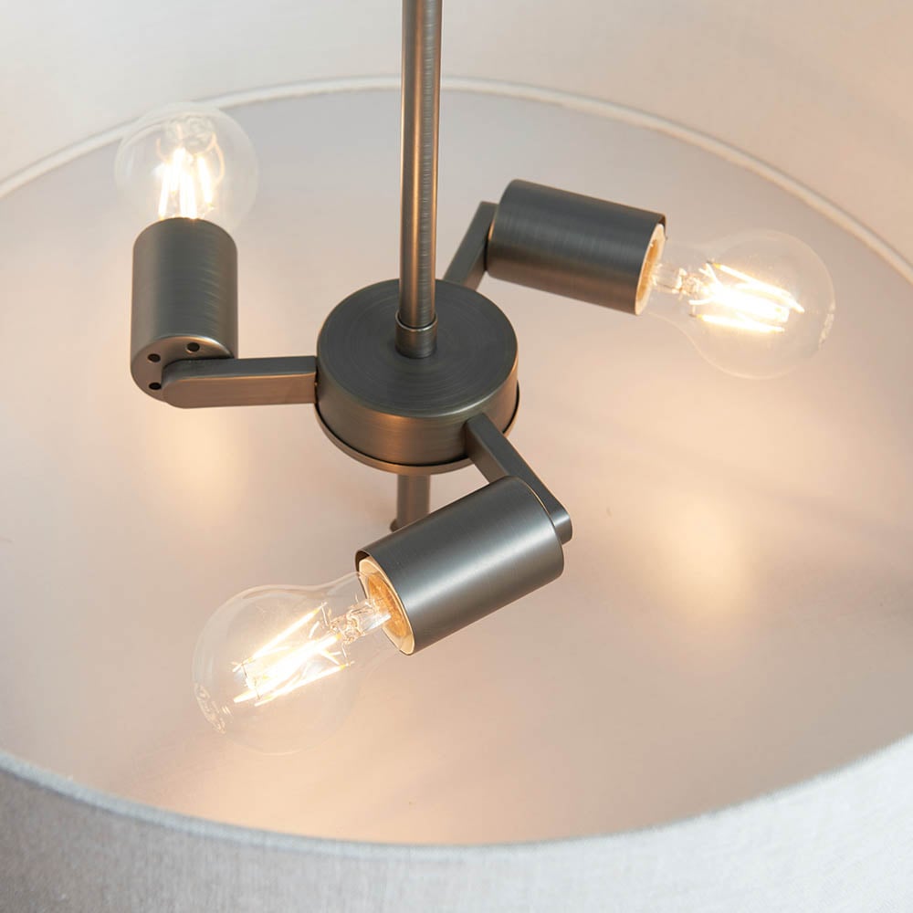 Hayfield 3 Light Natural Fabric Shade Pendant Light In Bronze