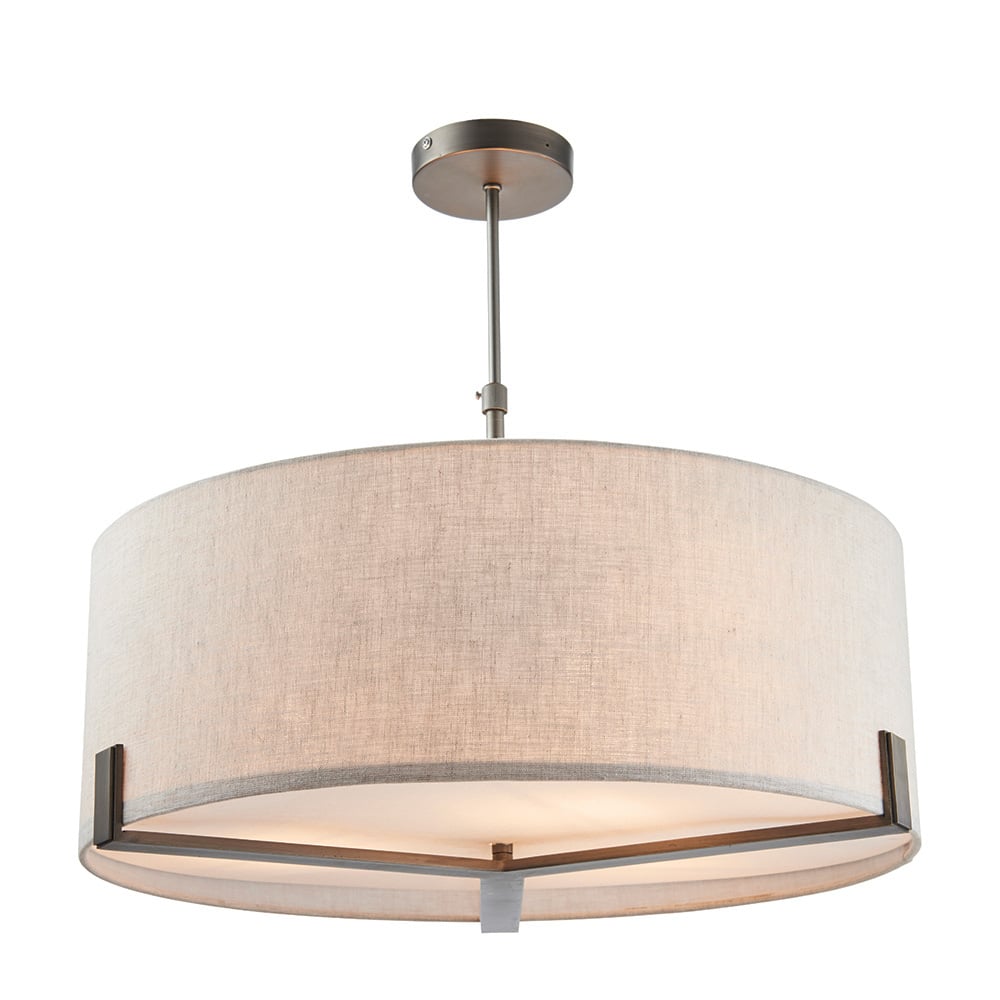 Hayfield 3 Light Natural Fabric Shade Pendant Light In Bronze