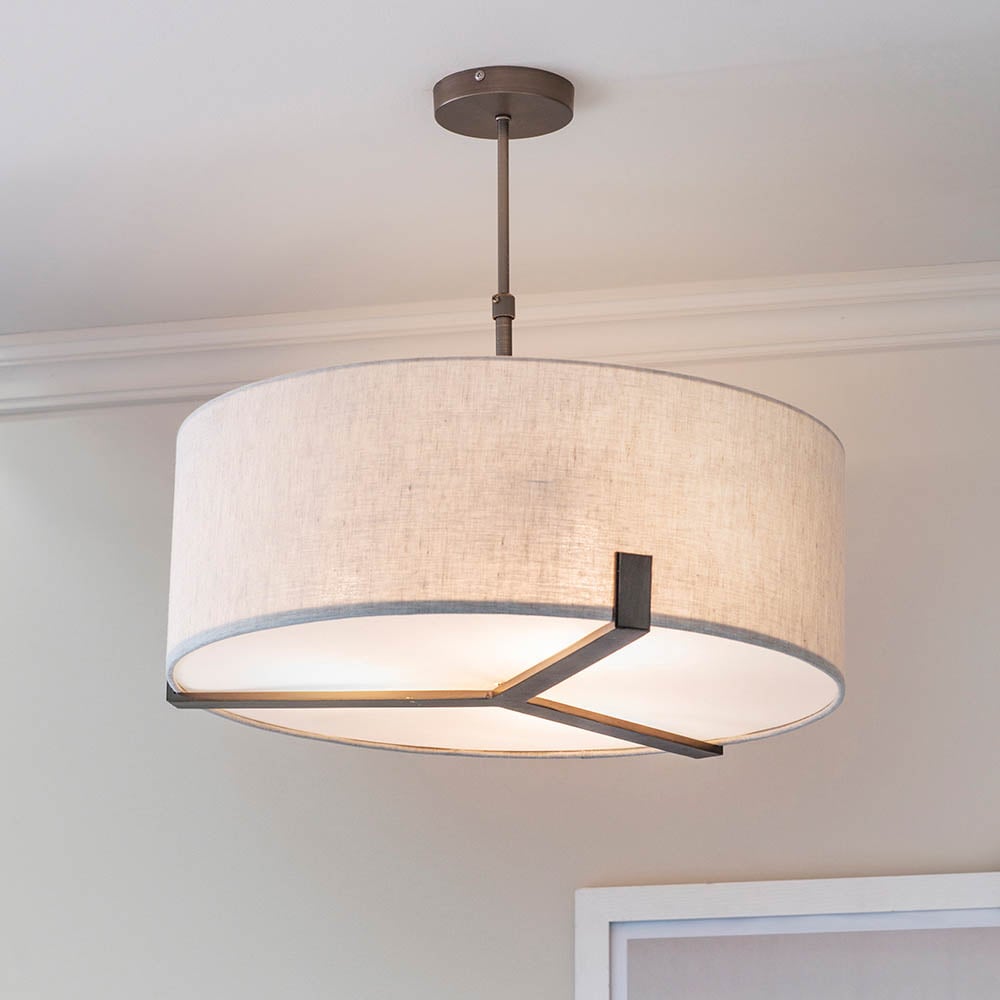 Read more about Hayfield 3 light natural fabric shade pendant light in bronze