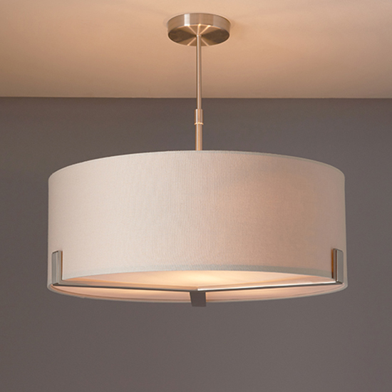 Read more about Hayfield 3 lights grey shade pendant light in satin nickel