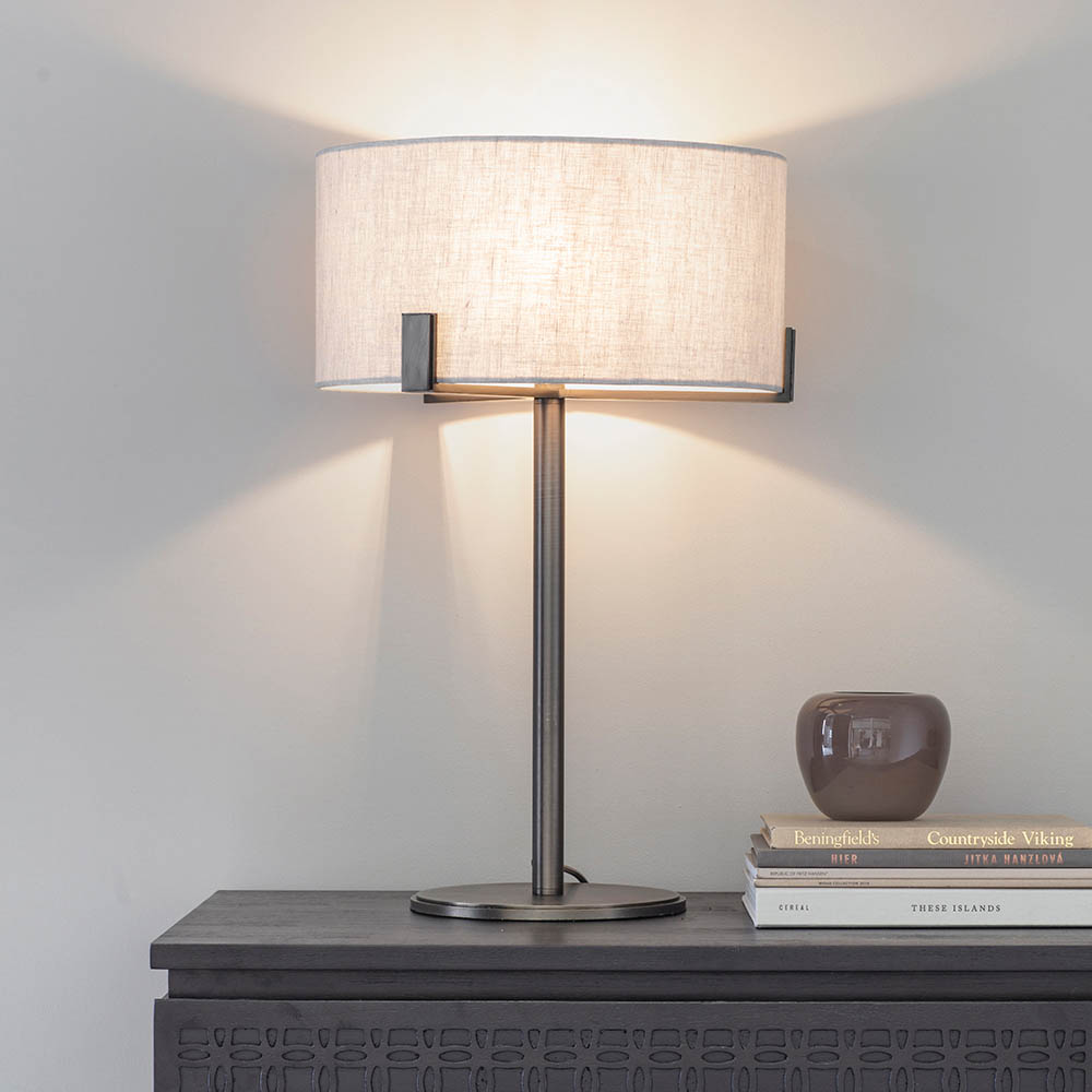 Read more about Hayfield natural fabric shade table lamp in bronze