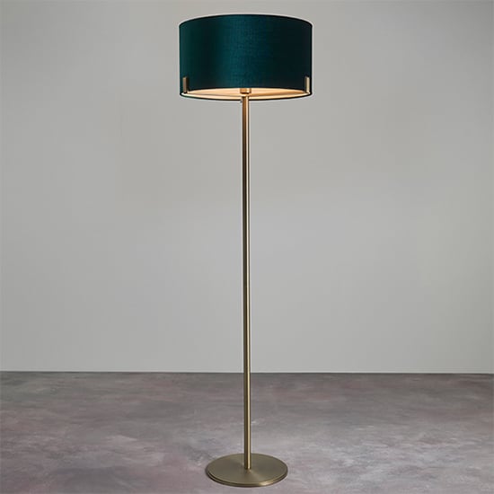 Hayfield Rich Green Shade Floor Lamp In Matt Antique Brass
