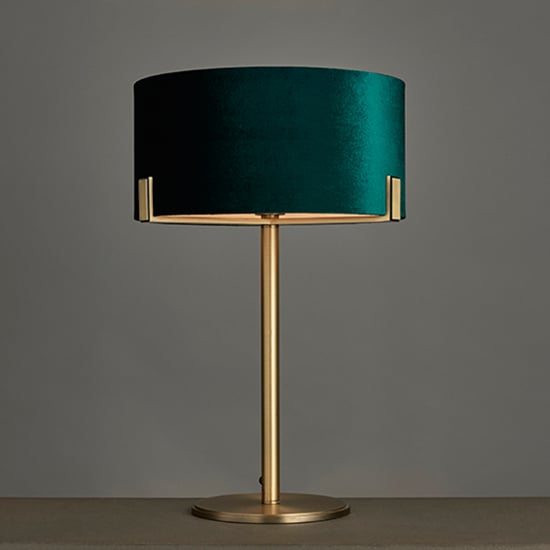 Photo of Hayfield rich green shade table lamp in matt antique brass