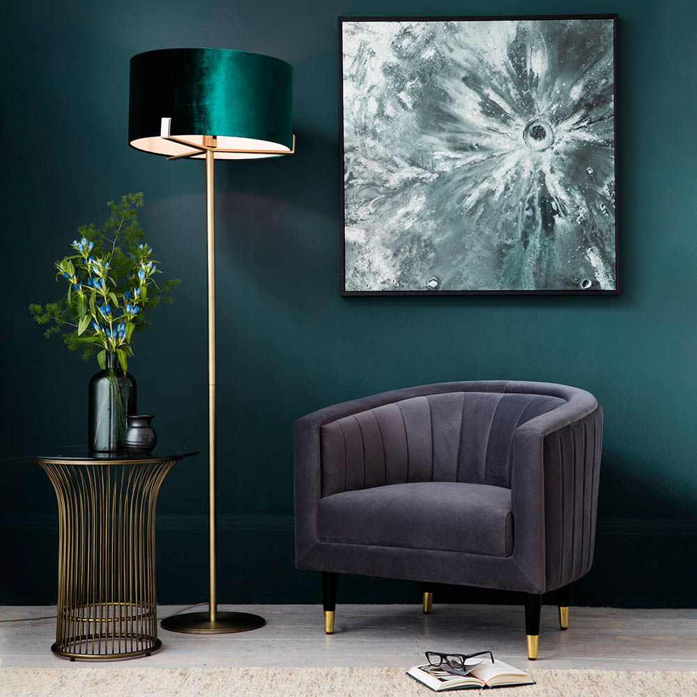 Hayfield Rich Green Velvet Shade Floor Lamp In Brass