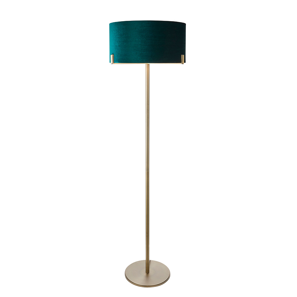 Hayfield Rich Green Velvet Shade Floor Lamp In Brass