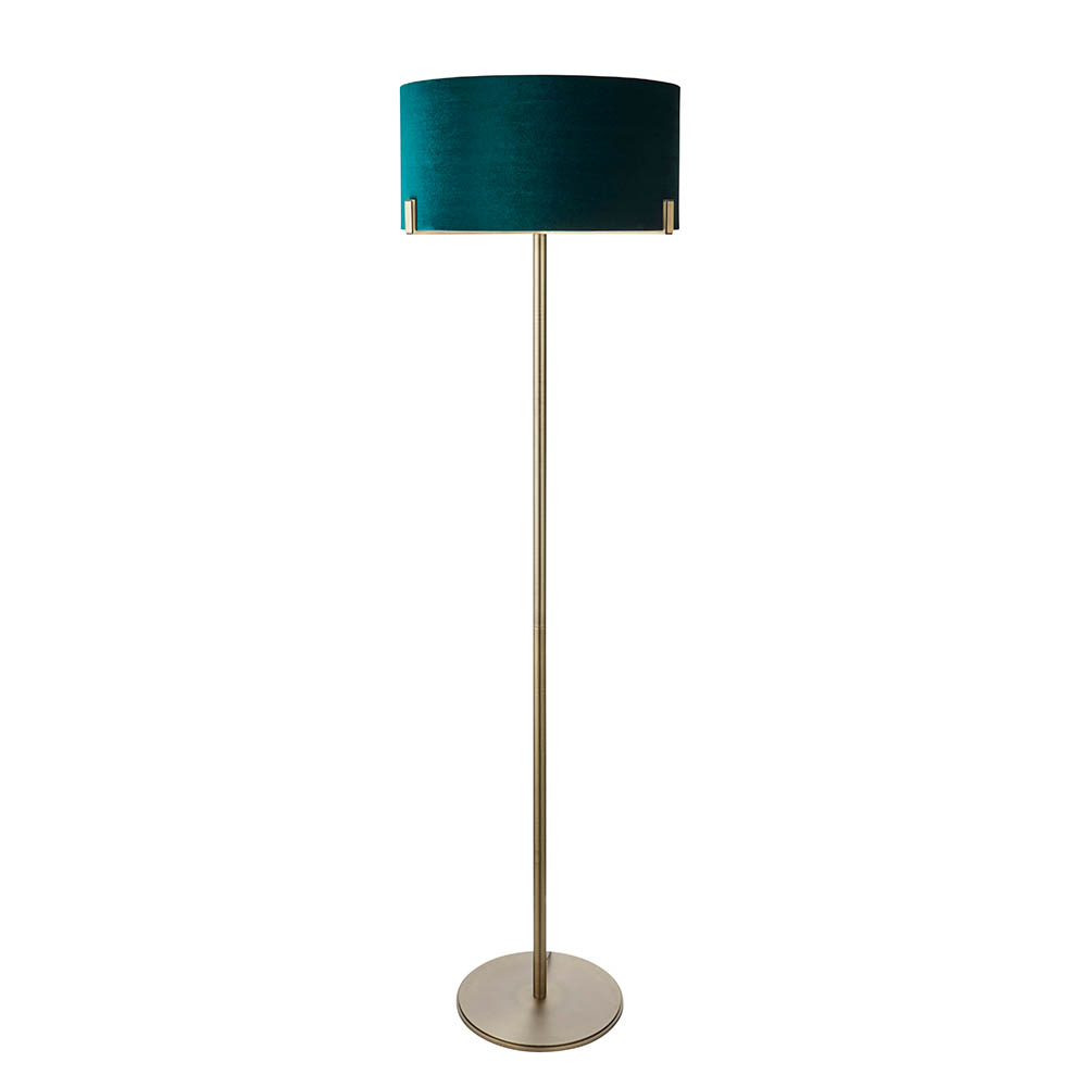 Hayfield Rich Green Velvet Shade Floor Lamp In Brass