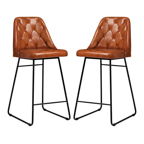 Hayton Bruciato Genuine Leather Bar Stools In Pair