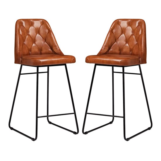 Hayton Bruciato Genuine Leather Bar Stools In Pair