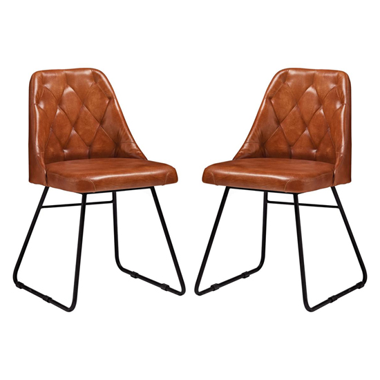 Hayton Bruciato Genuine Leather Dining Chairs In Pair