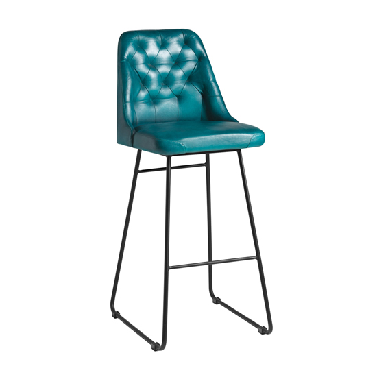 Photo of Hayton genuine leather bar stool in vintage blue