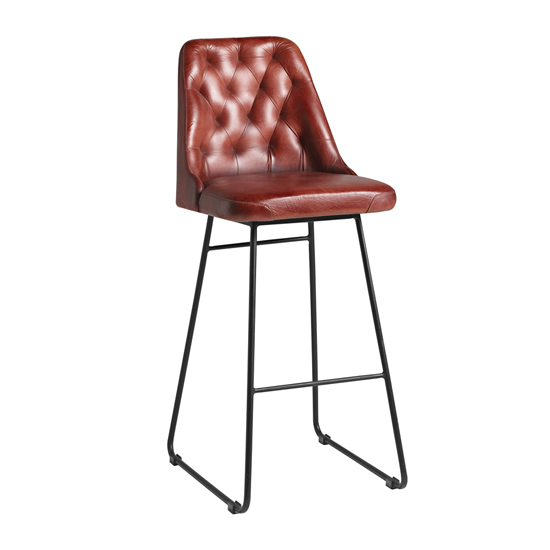 Photo of Hayton genuine leather bar stool in vintage red