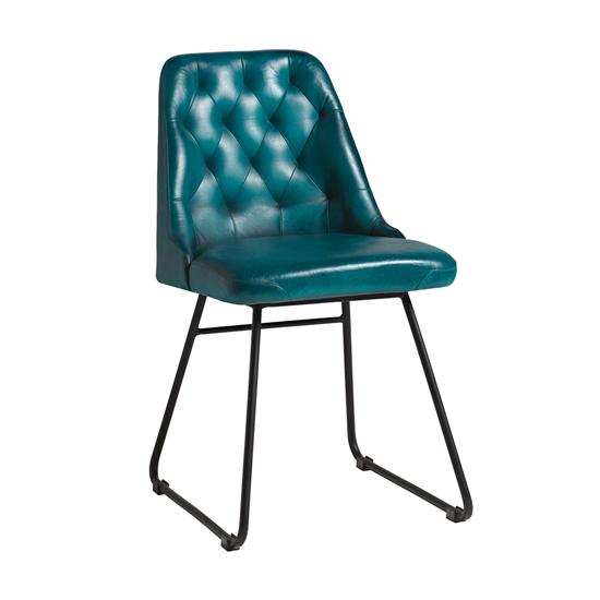 Hayton Genuine Leather Dining Chair In Vintage Blue