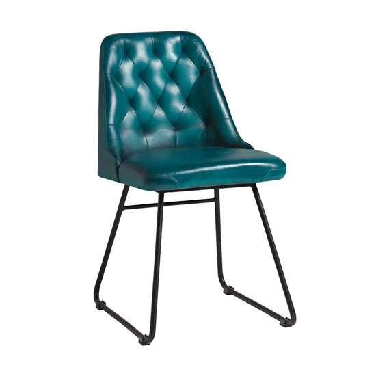 Photo of Hayton genuine leather dining chair in vintage blue