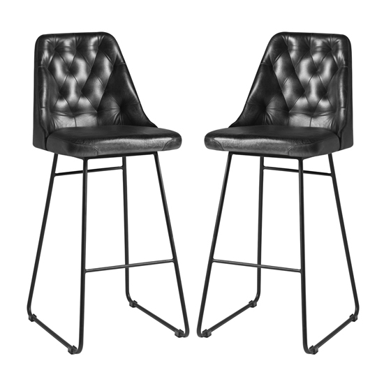 Photo of Hayton vintage black genuine leather bar stools in pair