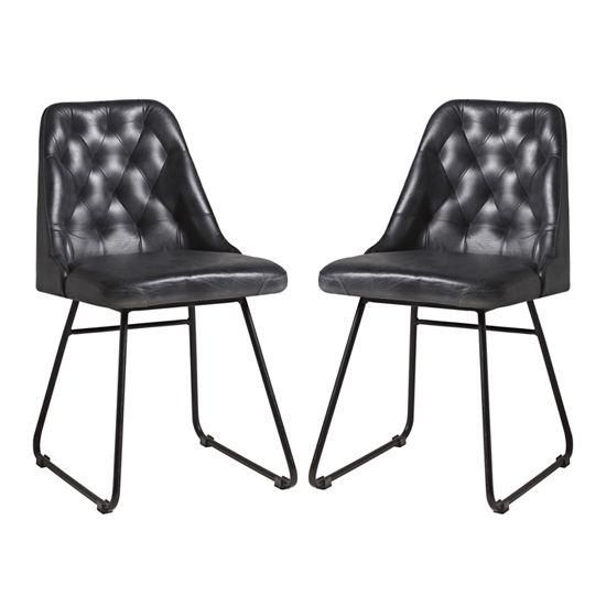 Photo of Hayton vintage black genuine leather dining chairs in pair